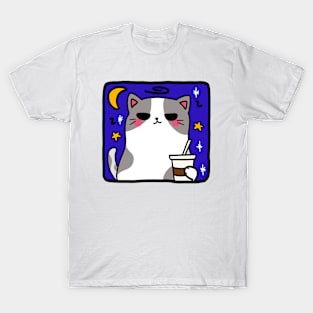 Moonlit coffee break: A cool cat’s night out T-Shirt